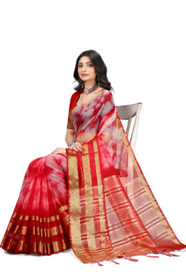 Aarunika IC Woven Bollywood Organza Saree(Red)