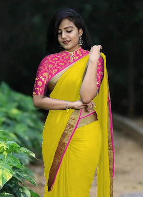 Sareez House Solid/Plain, Embellished Bollywood Georgette Saree(Yellow)