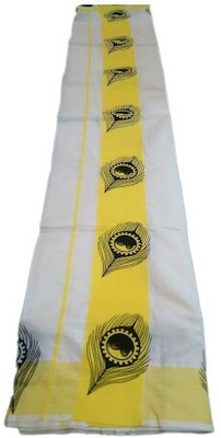 Kuthampully Printed Daily Wear Pure Cotton Saree(White)