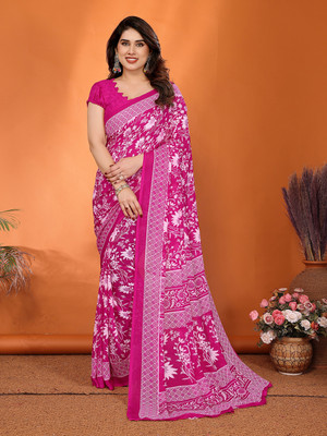 Anand Sarees Floral Print Daily Wear Georgette Saree(Pink)