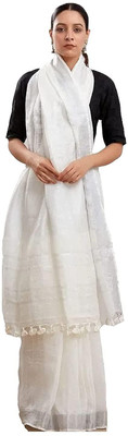 HAIDER ALI AND SONS Solid/Plain Bhagalpuri Cotton Linen Saree(White)