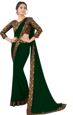 Maruti Creation Solid/Plain Bollywood Georgette Saree(Dark Green)
