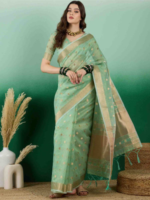 Divastri Printed Banarasi Organza Saree(Green)