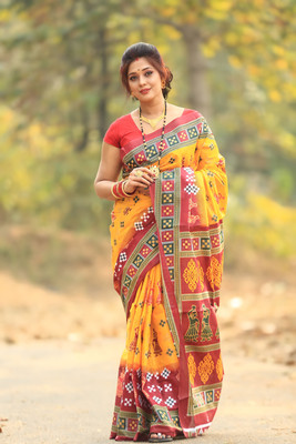 kalyani nx Printed Handloom Pure Cotton Saree(Yellow)