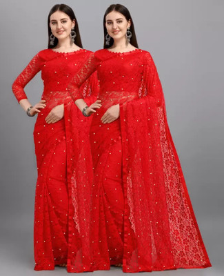 Amavii Self Design Bollywood Net Saree(Red)
