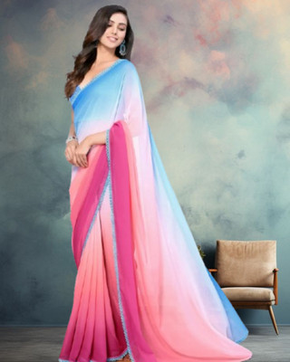 Jayu Digital Print, Embroidered, Printed Bollywood Georgette Saree(Multicolor)