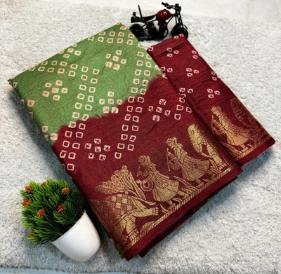 Ambaji enterprise Embellished, Woven Bollywood Silk Blend Saree(Green, Light Green)