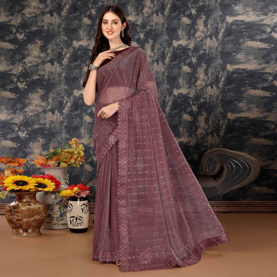 Lighthouse Solid/Plain Bollywood Lycra Blend Saree(Maroon)