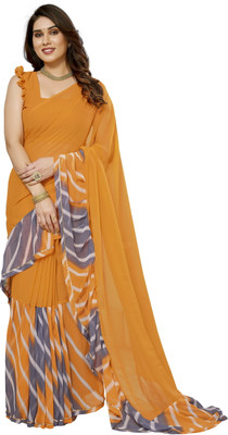 RUKHA FAB Printed Bollywood Georgette, Chiffon Saree(Orange, Grey)
