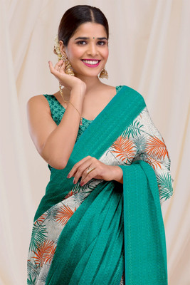M.B.ENTERPRISE Floral Print Bollywood Cotton Silk Saree(Cream, Grey, Multicolor)