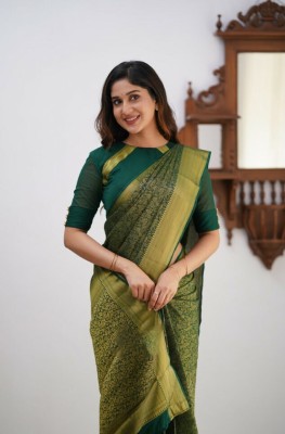SHREE GHANSHYAM FASHION Embellished, Self Design, Woven Mysore Cotton Silk, Art Silk Saree(Green)