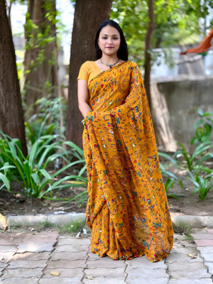 ZENFAB THREADS Printed Kalamkari Georgette Saree(Multicolor)