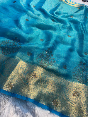 Divastri Embellished Banarasi Organza Saree(Light Blue)