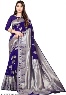 Heer Enterprise Self Design Banarasi Jacquard Saree(Dark Blue)