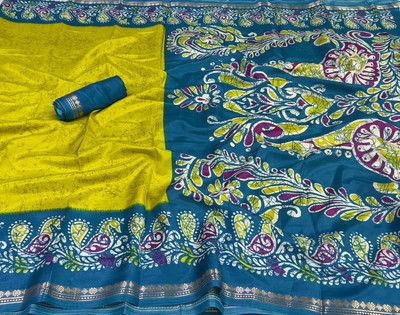 SGM Animal Print Baluchari Dupion Silk Saree(Green, Blue)