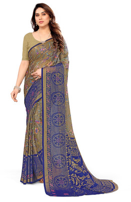 Kanooda Prints Self Design Bollywood Brasso Saree(Dark Blue)