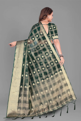 Aarunika LGF Solid/Plain Bollywood Organza Saree(Green)