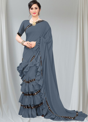 zoentik enterprise Self Design Bollywood Lycra Blend Saree(Grey)