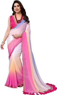 Dgdesigner Color Block Bollywood Georgette Saree(Multicolor)