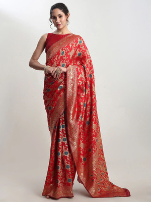 Janasya Woven Banarasi Silk Blend Saree(Red)