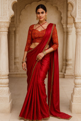Nancy Desinger Solid/Plain Bollywood Pure Silk Saree(Red)