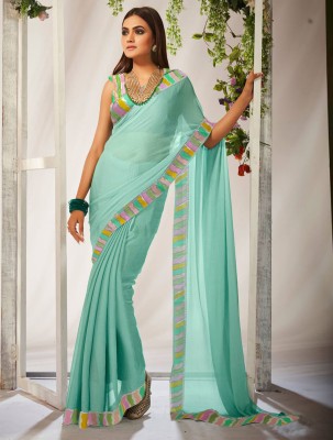 Sareez House Solid/Plain Daily Wear Georgette Saree(Light Blue)