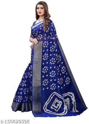 NAYALOOK Printed Bandhani Cotton Silk Saree(Blue)