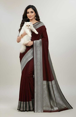 Tilfelle Solid/Plain, Woven Banarasi Satin Saree(Maroon)