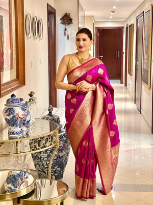RASVRITI Woven Kanjivaram Pure Silk, Art Silk Saree(Pink)