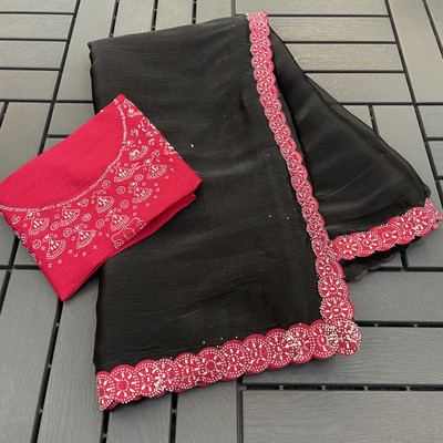 VarniRaaj Fashion Embellished, Embroidered Bollywood Art Silk Saree(Black)