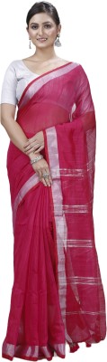 DipDiya Solid/Plain Handloom Cotton Blend Saree(Pink)