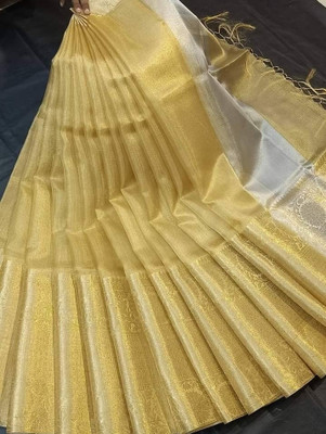Dujjana Silk Saree Woven, Solid/Plain Banarasi Tissue Saree(Gold)