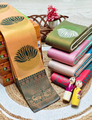 PARAMPARA CREATION Woven Kanjivaram Pure Silk Saree(Yellow)