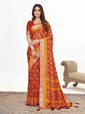 Sareemall Printed Chanderi Dupion Silk Saree(Orange)