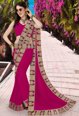 FabDaisy Printed Banarasi Lycra Blend Saree(Pink)