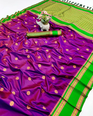 Tanishika creation Solid/Plain Banarasi Silk Blend Saree(Purple)