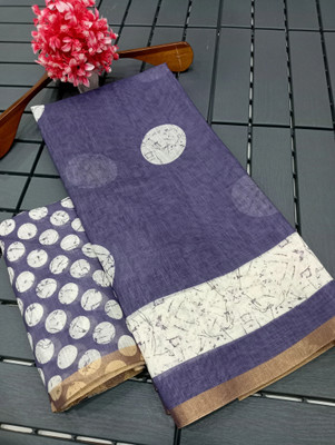 HouseOfCommon Woven Kanjivaram Linen, Cotton Linen Saree(Dark Blue)