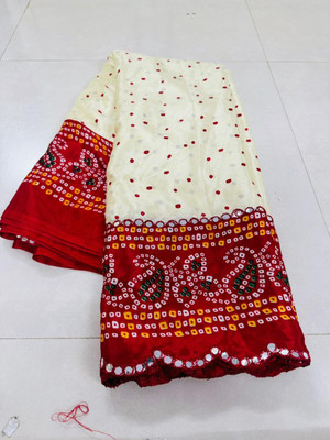 nabil Printed Bandhani Art Silk Saree(White)