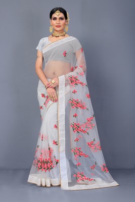 PATLANI STYLE Embroidered Bollywood Net Saree(White)