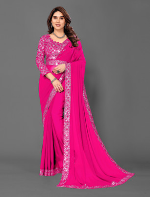 tapovan fashion Solid/Plain Bollywood Chiffon Saree(Pink)