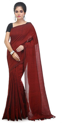 Joyguru Textile Self Design Handloom Pure Cotton Saree(Red)