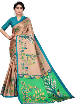 YASHIKA Printed Bollywood Art Silk Saree(Brown)