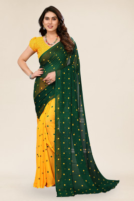 Moda Rapido Polka Print Daily Wear Georgette Saree(Green, Yellow)