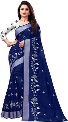 Vleez Embroidered Ilkal Chanderi Saree(Dark Blue)
