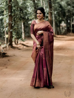 ANOUK Woven Chanderi Silk Blend Saree(Maroon)