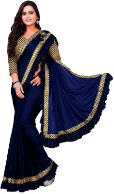 A To Z Cart Embellished Bollywood Lycra Blend Saree(Dark Blue)