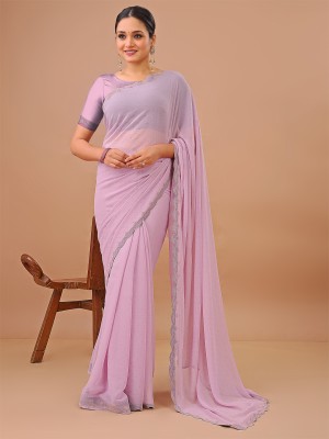 Leelavati Embellished Bollywood Chiffon Saree(Pink)