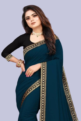 OKTAT Solid/Plain Bollywood Georgette Saree(Dark Blue)