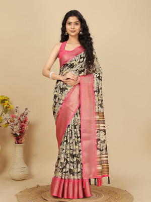 HouseOfCommon Printed, Woven Assam Silk Art Silk Saree(Brown)
