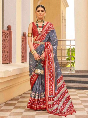 ANOUK Printed Patola Silk Blend Saree(Grey)